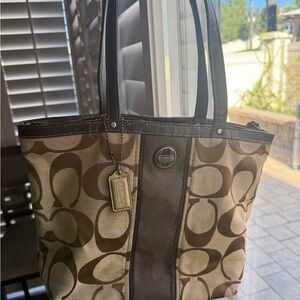 Coach Brown and Tan Signature Tote